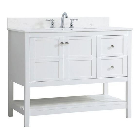 42 inch Single Bathroom Vanity in White with Backsplash