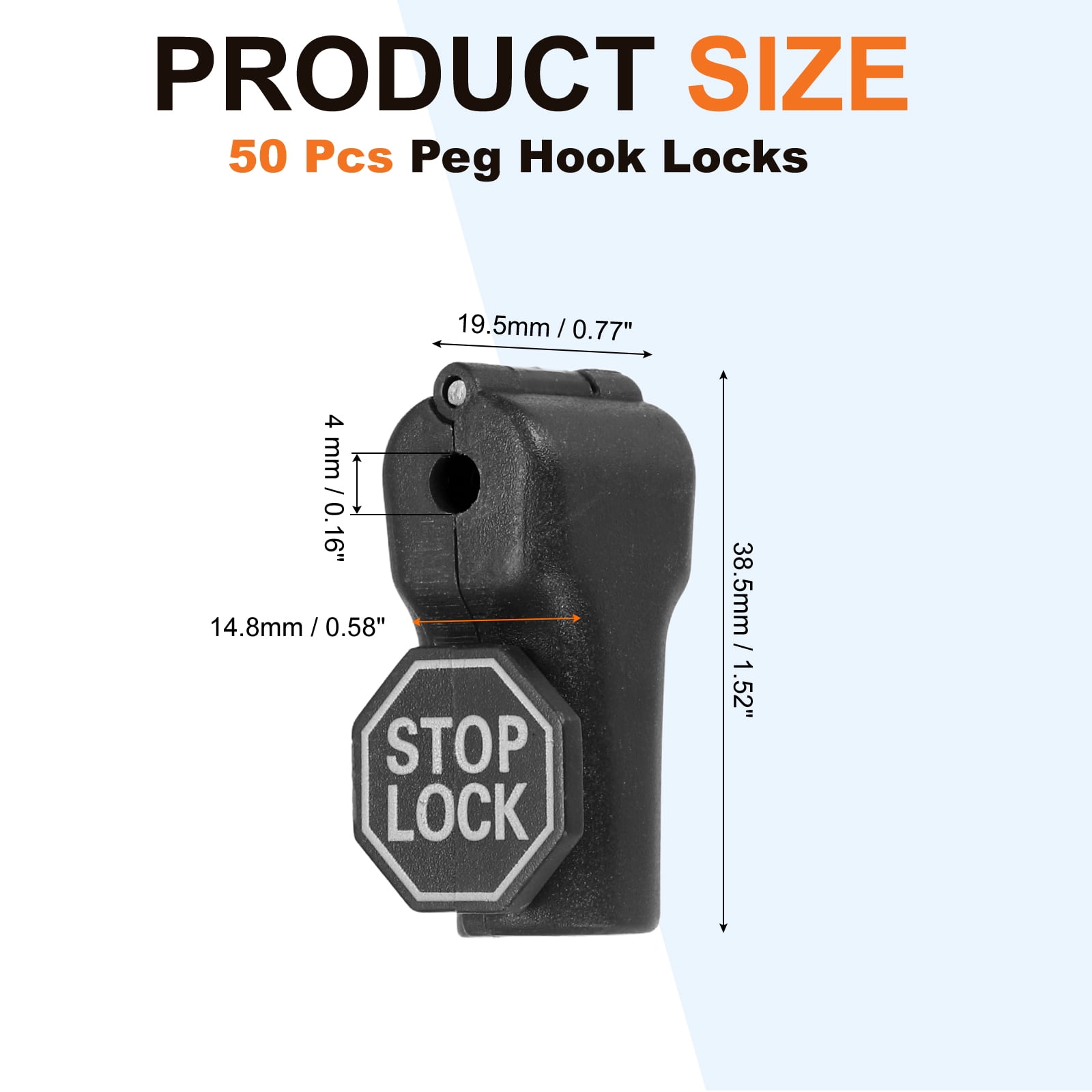 Uxcell 50Pcs Peg Hook Locks (4mm) PC Magnet Anti-Theft Pegboard Display Hook Locks Security Red Stop Tools, Fits Retail Shop/Shopping Center/Garage Tools, Black