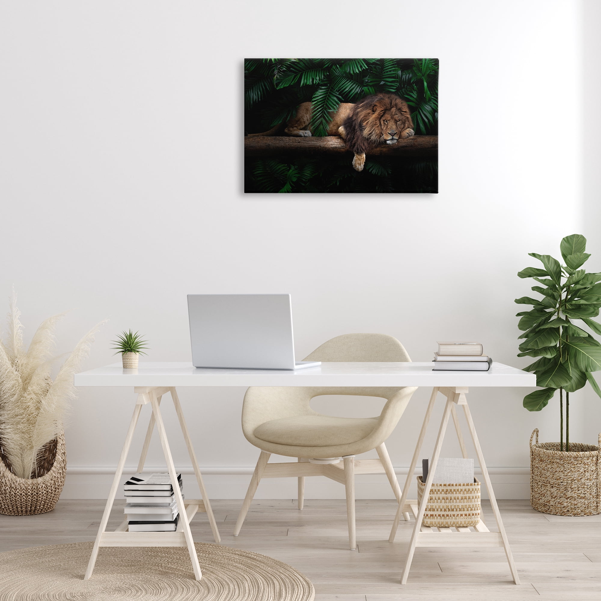 Stupell Industries Lion on Tropical Branch Animals Painting Wrapped Canvas Art Print Wall Art, 30 x 20