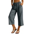 thumbnail image 6 of Posijego Women's Capri Pants Drawstring Elastic Waist Wide Leg Capris Summer Casual Cropped Loose Pants with Pockets S-3XL, 6 of 8