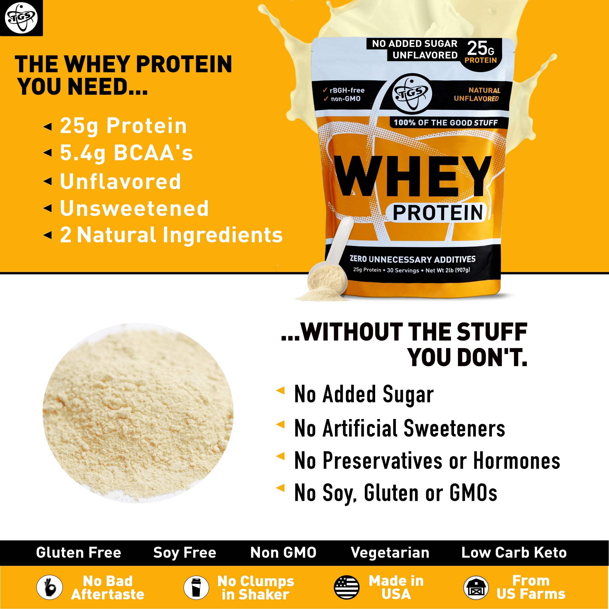 Buy TGS Nutrition 100 Whey Protein Powder Unflavored, Unsweetened