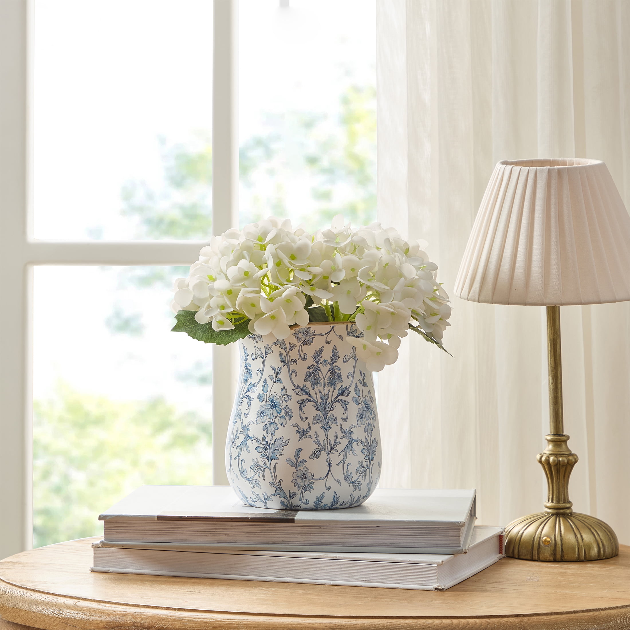 My Texas House 6" White/Blue Floral Scallop Trim Ceramic Vase