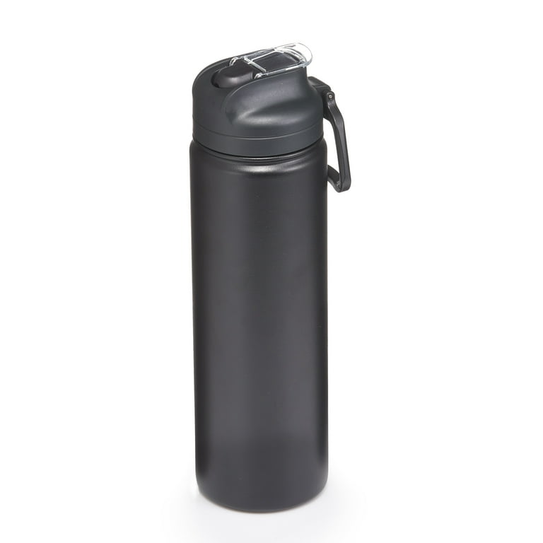 Mainstays Rich Solid Print Insulated Stainless Steel Water Bottle with Flip-Top Lid - Black - 24 fl oz