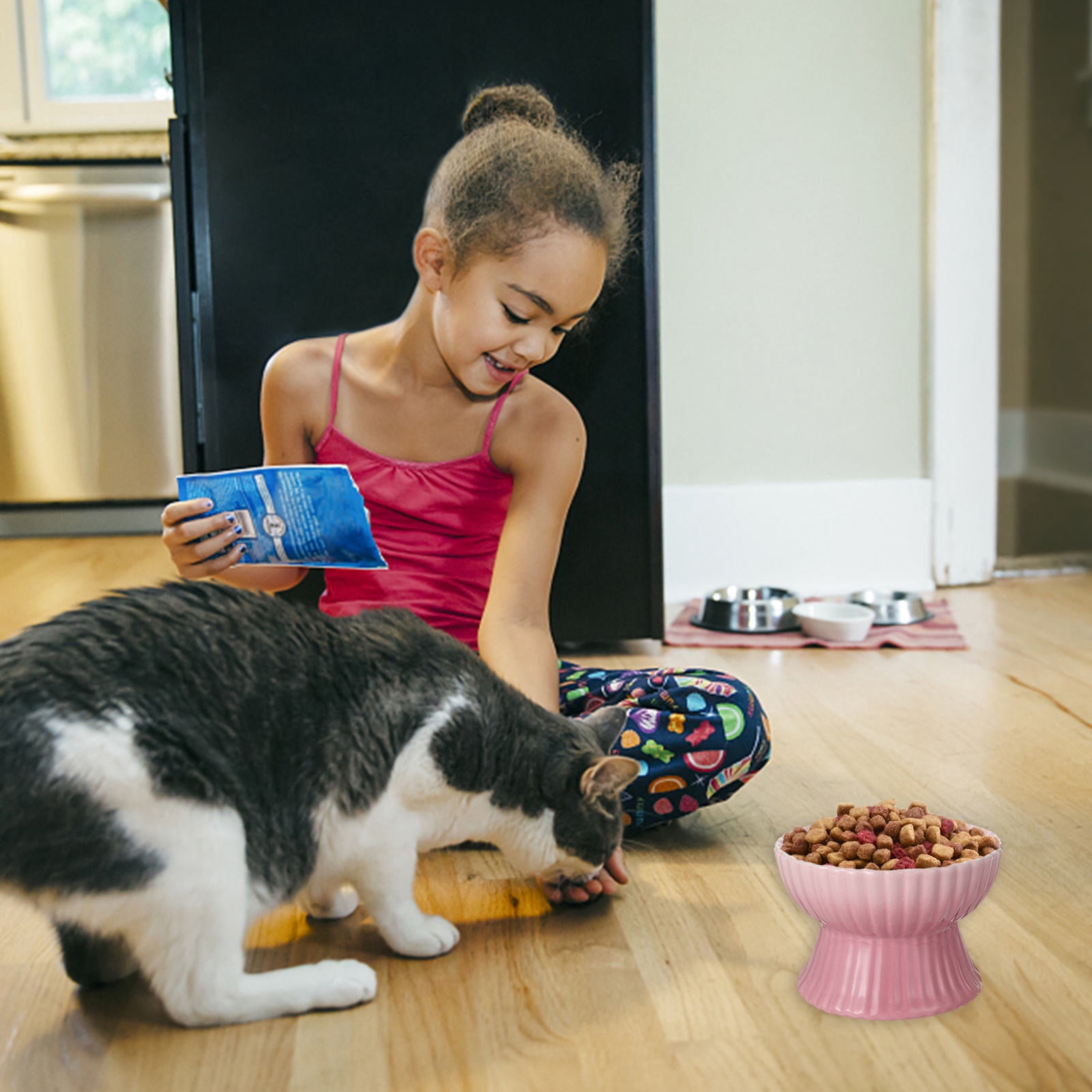 LULULION Lululion Elevated Cat Dog Bowl Pink Ceramic Easy Clean Durable Gift for Pets