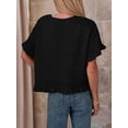 thumbnail image 6 of Women's Knit Crochet Short Sleeve Round Neck Ruffled Hem Pullover Fall Sweater for Casual Summer Black L, 6 of 8