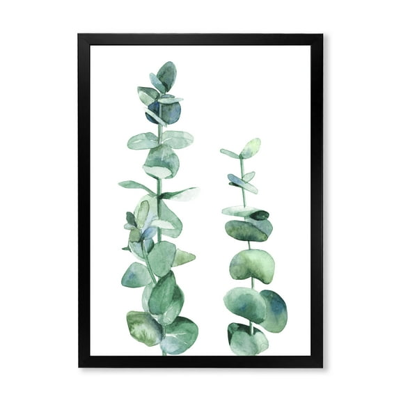 Designart 'Green Eucalyptus Branch' Tropical Framed Art Print