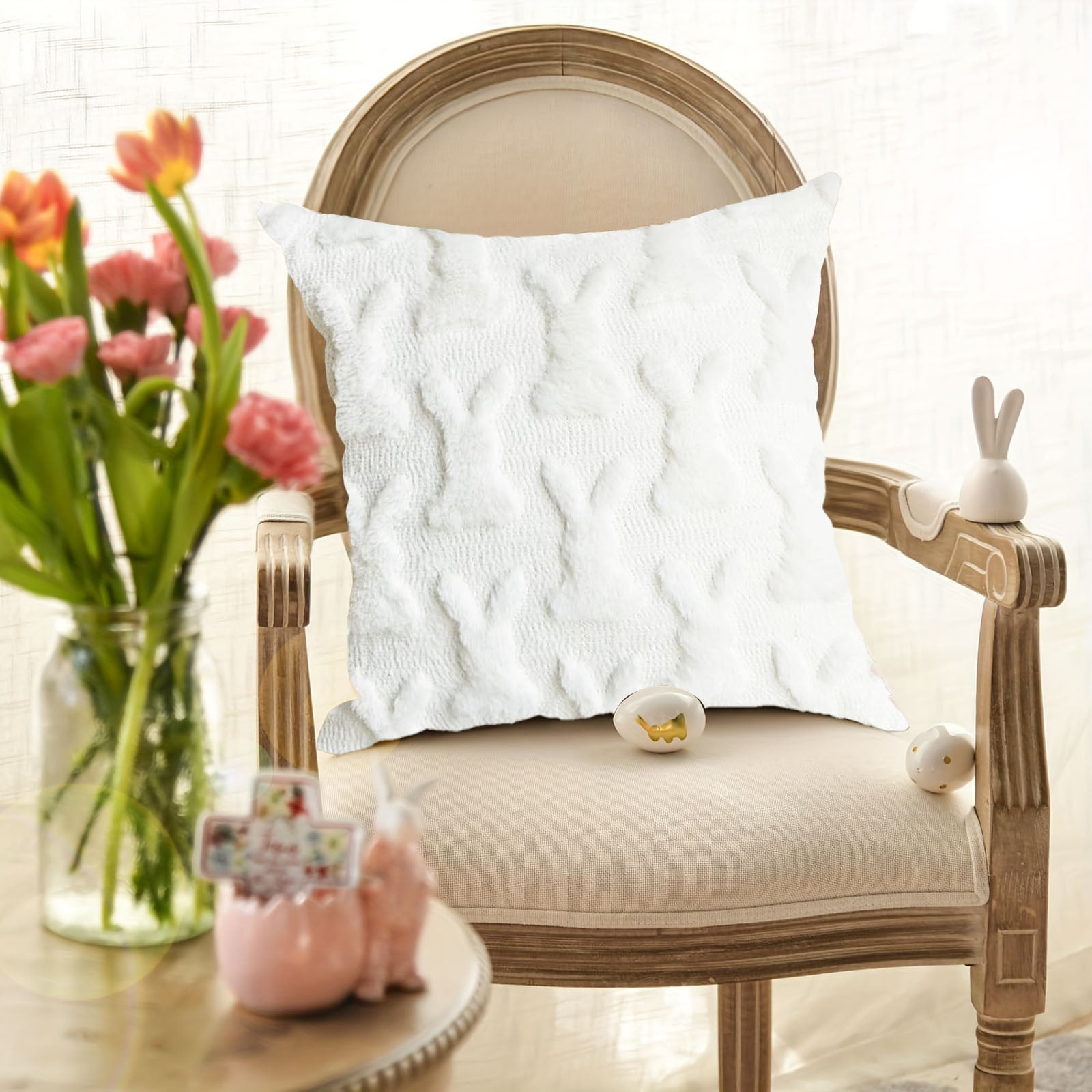 YWIYIUD Easter Throw Pillow Cover 18x18 inch Set of 2,Cute RabbitDesign Soft Plush Jacquard Cushion Case Decoration for Living Room Bedroom Sofa Couch Easter Home Party Decoration