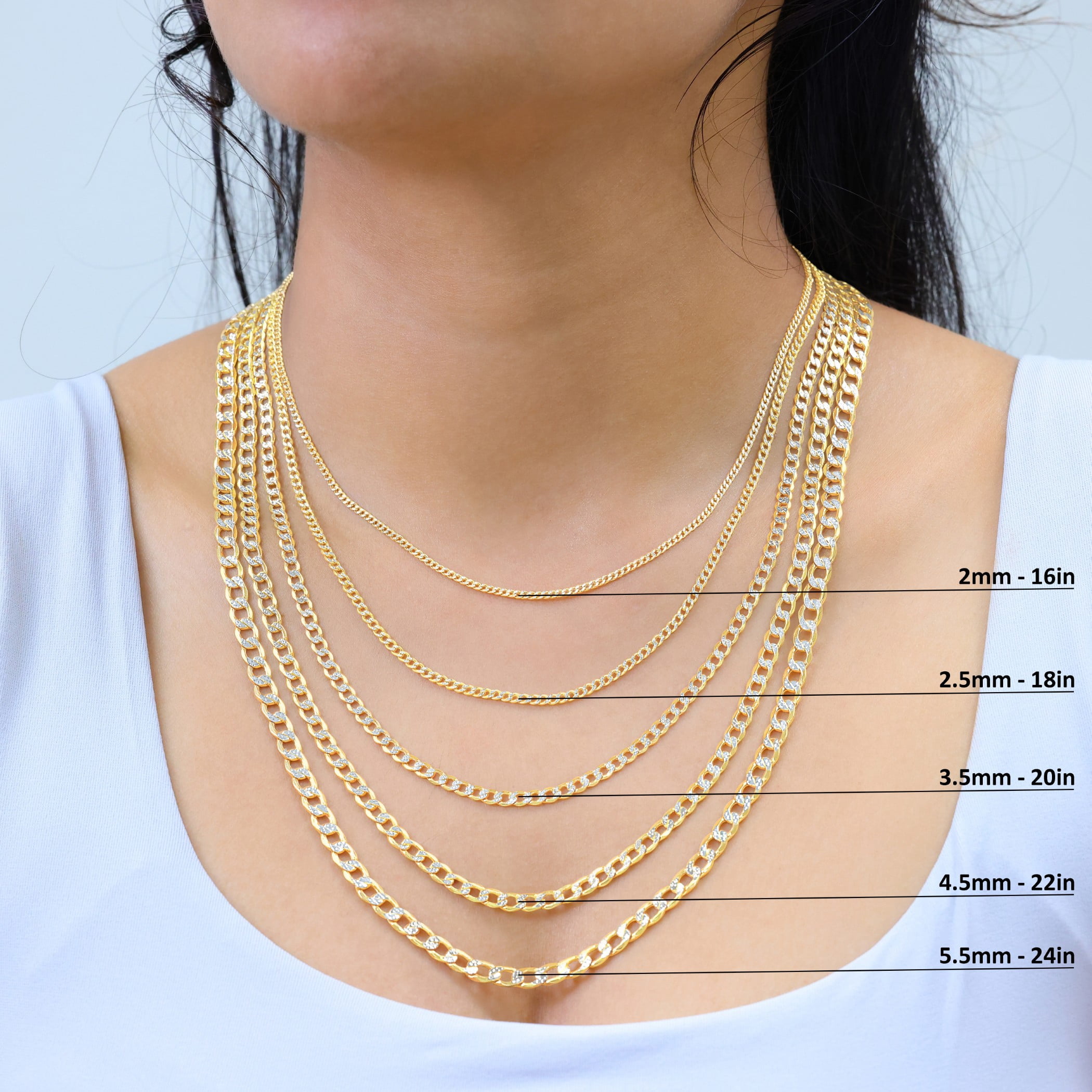 Nuragold 14K Real Yellow Gold Cuban Diamond Cut Pave Curb Link Chain Necklace 16"-26" (2.5mm-6.5mm) Italian Jewelry for Men & Women