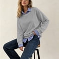 thumbnail image 6 of ClodeEU Women's Striped Fake Two Piece Long Sleeve Sweatshirt,Layered Crew Neck Pullover Top Gray,Women's Plus L, 6 of 8