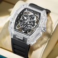 thumbnail image 2 of Fashion Hollowed Men Watches Tonneau Transparent Analog Display Silicone Strap Calendar Quartz Waterproof Trend Male Wrist Watch, 2 of 4
