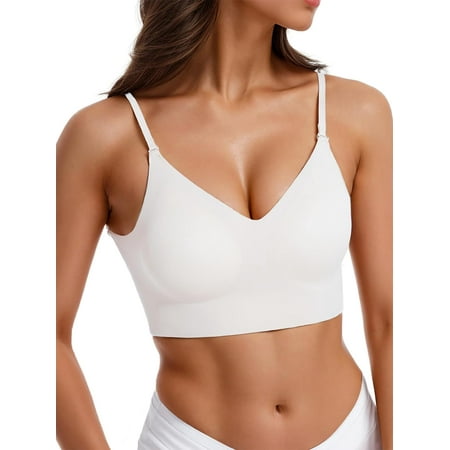 Seamless Low Back Bra Wireless Padded Bralette Thin Straps Comfort Halter Backless Cross Multiway Convertible Bras