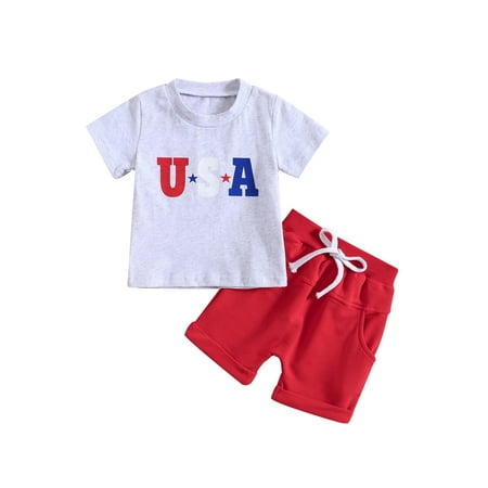 

Qtinghua Toddler Baby Boy 4th of July Outfit USA Short Sleeve T-Shirt Tops Shorts Summer Clothes Gray Letter 2-3 Years