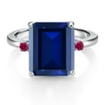 thumbnail image 2 of Gem Stone King 925 Sterling Silver 12X10MM Blue Simulated Sapphire and 2MM Red Created Ruby 3 Stone Engagement Ring for Women | 6.80 Cttw | Gemstone September Birthstone | Size 6, 2 of 3
