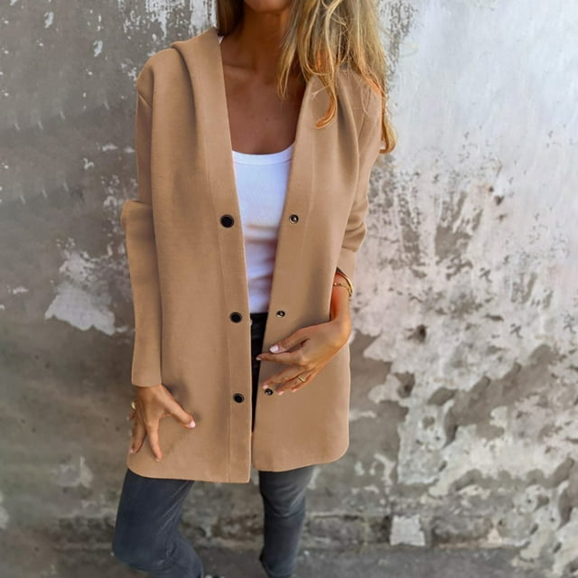 IMENGL Manteau trench long Décontracté à Capuche à Simple Boutonnage Automne Hiver, Brun 3TG, Taille M-5TG