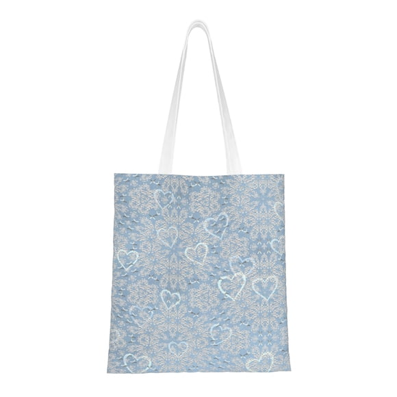 YFYANG Reusable Cotton Canvas Tote Shopping Bag, Blue Heart Texture Washable Portable Grocery Bag for Daily Travel