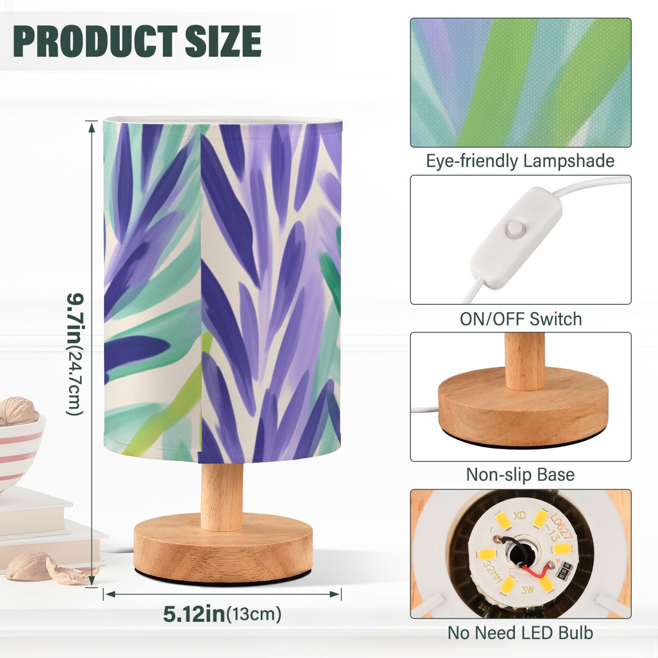 Lavender in Oil Painting Style Table Lamp with USB Port LED Warm Light Lamp Night Light Home Decor