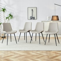 Noble House Modern Faux Leather Dining Chairs, Curved Widened Seat, Black Metal Legs, Warm Gray, Set of 4
