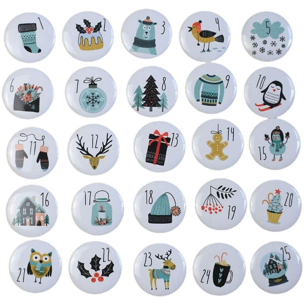 Botones De Números De Calendario De Navidad, Botones De Números De Calendario De Adviento 25 Piezas Para Bolsos