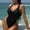 Black, variant on Swimsuits For Women Sevevn Women's Shiny One Piece Swimsuit V Neck Tummy Control Backless Bathing Suits Black S