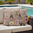 thumbnail image 5 of Spring Flowers Pillow Covers 2 Pack Watercolor Country White Yellow Pink Floral Bee Brown Wood Grain Pillowcase Waterproof Outdoor Throw Pillow Cover for Patio Garden Square Cushion 26”x26”, 5 of 9