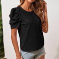 thumbnail image 2 of Camiseta Cuello Redondo Puff Manga Corta Recortada Jacquard Liso Moda Slim Fit Summer Top Negro XL, 2 of 7