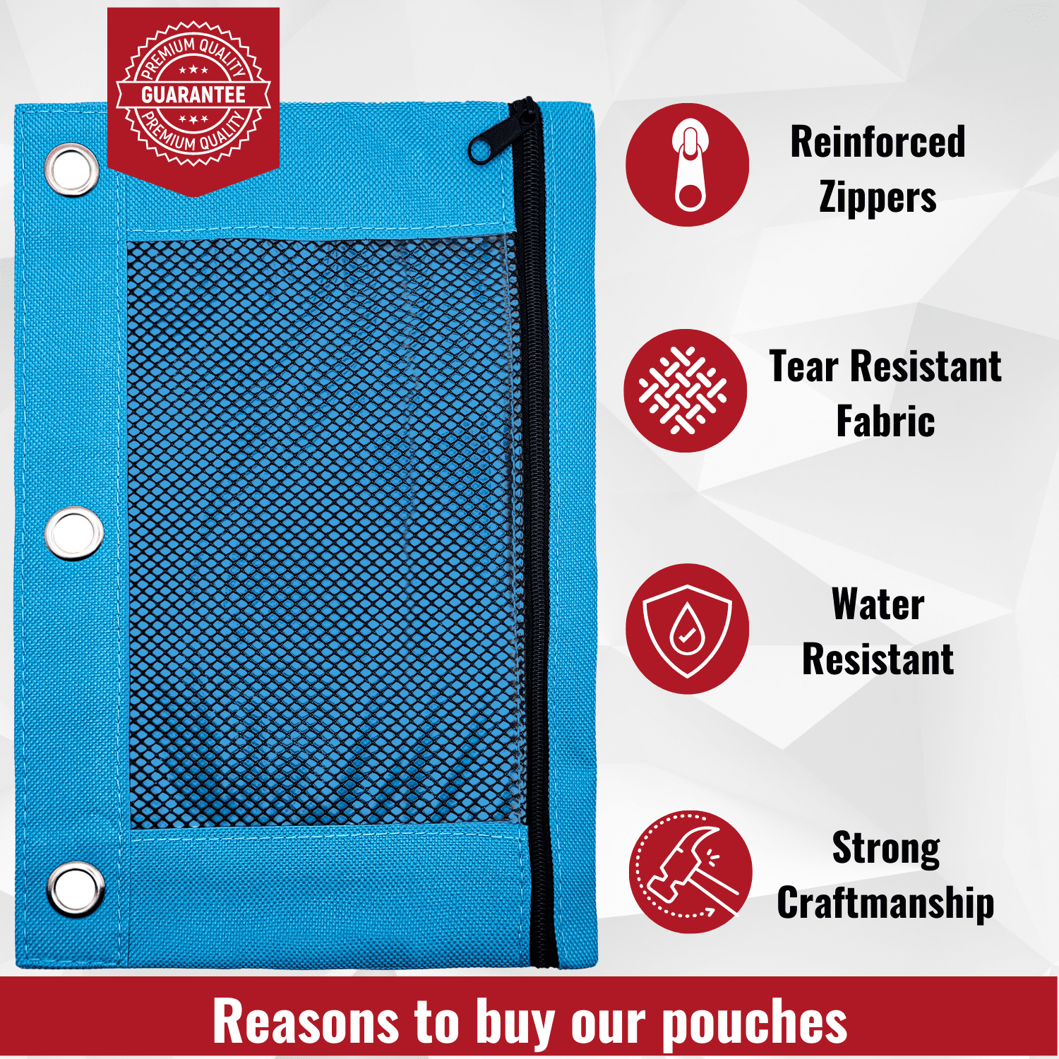 Schoolio Blue Pencil Case for Kids Zipper Pencil Pouch for 3 Ring Binder
