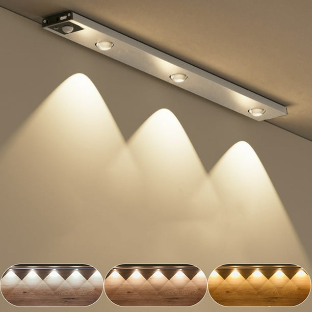 Luz LED para debajo de los gabinetes con sensor de movimiento, tira regulable para cocina y armario, recargable por USB, perfecta para gabinetes, botelleros e iluminación nocturna