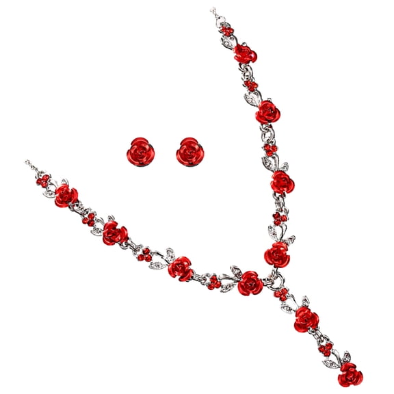 ETHZZLE Vintage Style Red Alloy Necklace and Earrings Set for Women, Costume Jewelry Accessory Perfect for Dance and Special Occasions