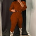 thumbnail image 5 of Women's Casual Knitted Sweater Autumn And Winter Sweater Top And Pant Set Fashionable Solid Color Hooded Sweater Pants Casual Two Piece Set Women's Ski Pants 80s Jumpsuits for Women Tuxedo Dress for, 5 of 5