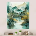 thumbnail image 2 of Designart "Faded Mountain Village II" Landscape Mountains River Metal Wall Decor, 2 of 5
