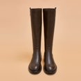 thumbnail image 4 of YDN Women Basic Round Toe Flats Knee High Boots Back Zipper low Heel Riding Boots Warm Comfy Outfit Winter Shoes Size 13 Brown, 4 of 4
