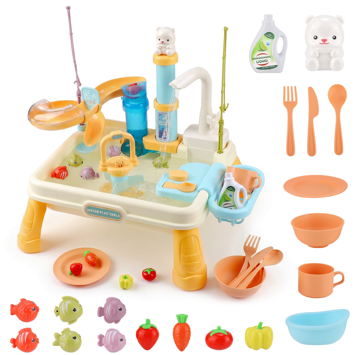 Water Table, Kids Water and Sand Activity Sensory Playset, Summer Outdoor Toys
