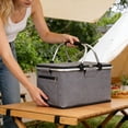thumbnail image 5 of Collapsible Insulated Picnic Basket - Waterproof Oxford Fabric Portable Cooler Basket with Aluminum Handles for Outdoor Camping, Picnics & Beach Trips (1pc,Size/Colour as Pictured), 5 of 6