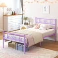 thumbnail image 2 of Yoneston Twin Size Girl's Metal Platform Bed Frame with Headboard, 12.7" Single Bed Frame for Kids, Teens Bedroom Furniture, Purple, 2 of 9