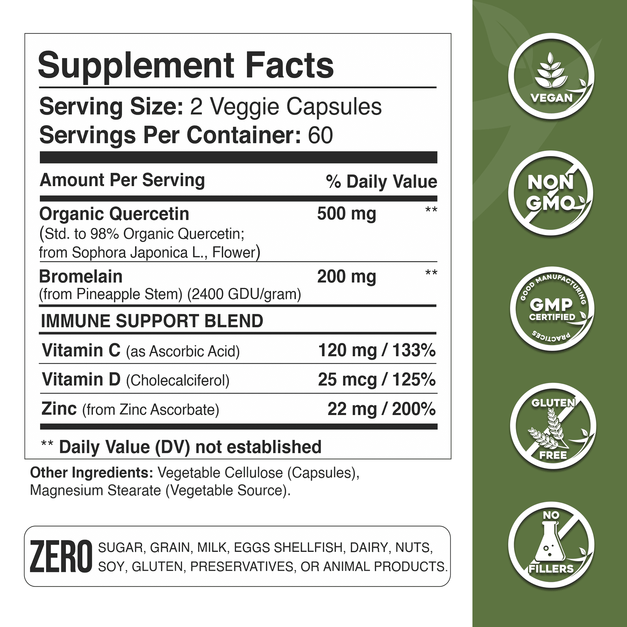 Gade Nutrition Quercetin Complex with Bromelain, Vitamin C, D & Zinc - Made with Organic Quercetin 500 mg - 120 Veggie Capsules