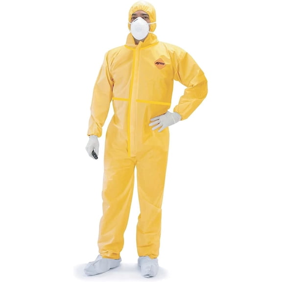 Tiger Tough Chemical Coverall Protective Hazmat Suit, Yellow, Large (Men's)