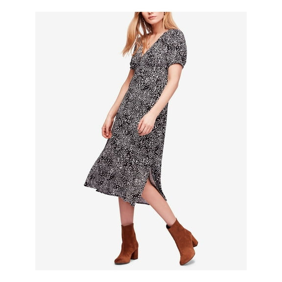 Free People Womens Looking for Love Midi Dress, Black, 2