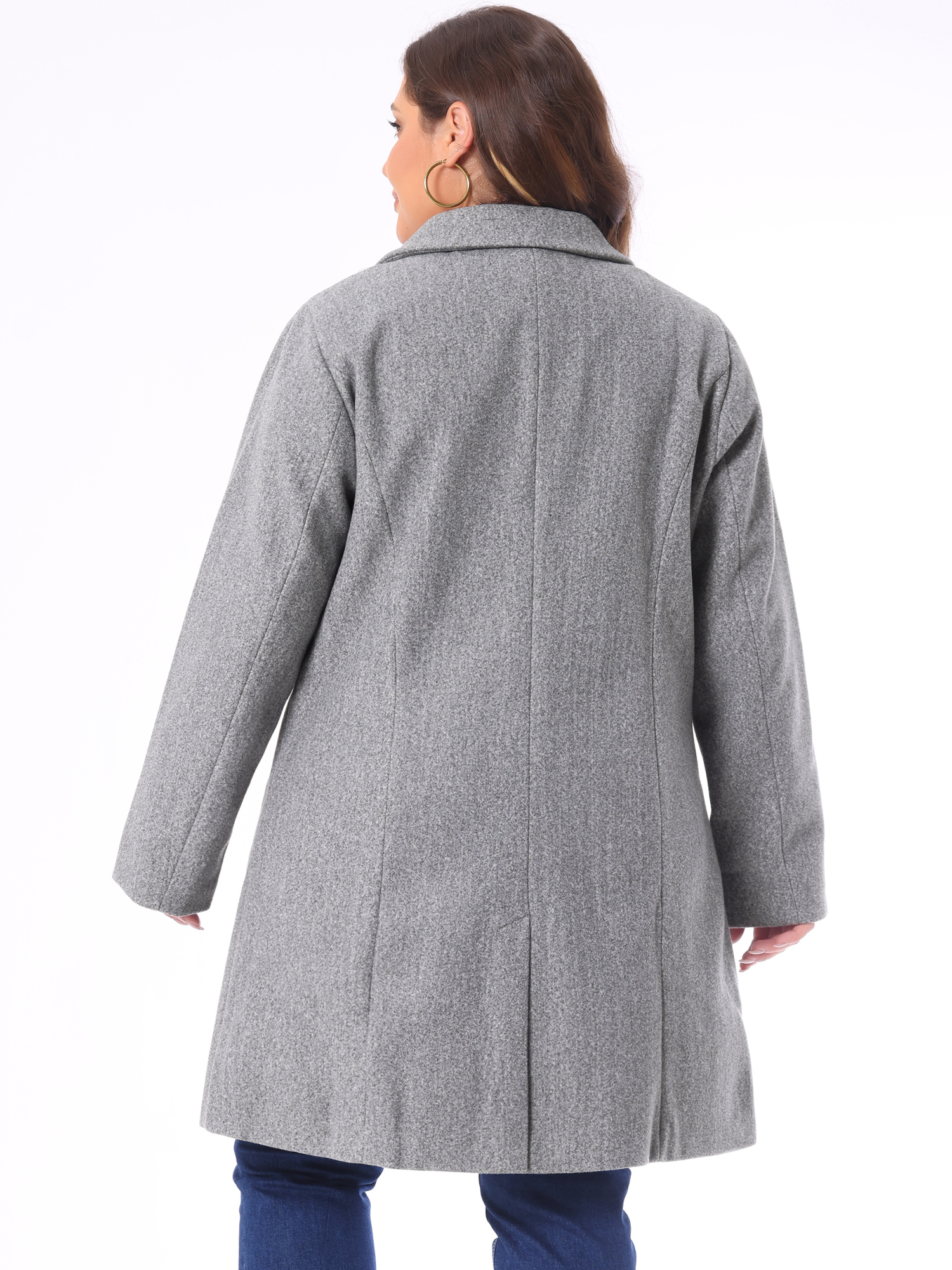DARING DIVA Women's Plus Size Notched Lapel Single Breasted Trench Coat 2X Grey