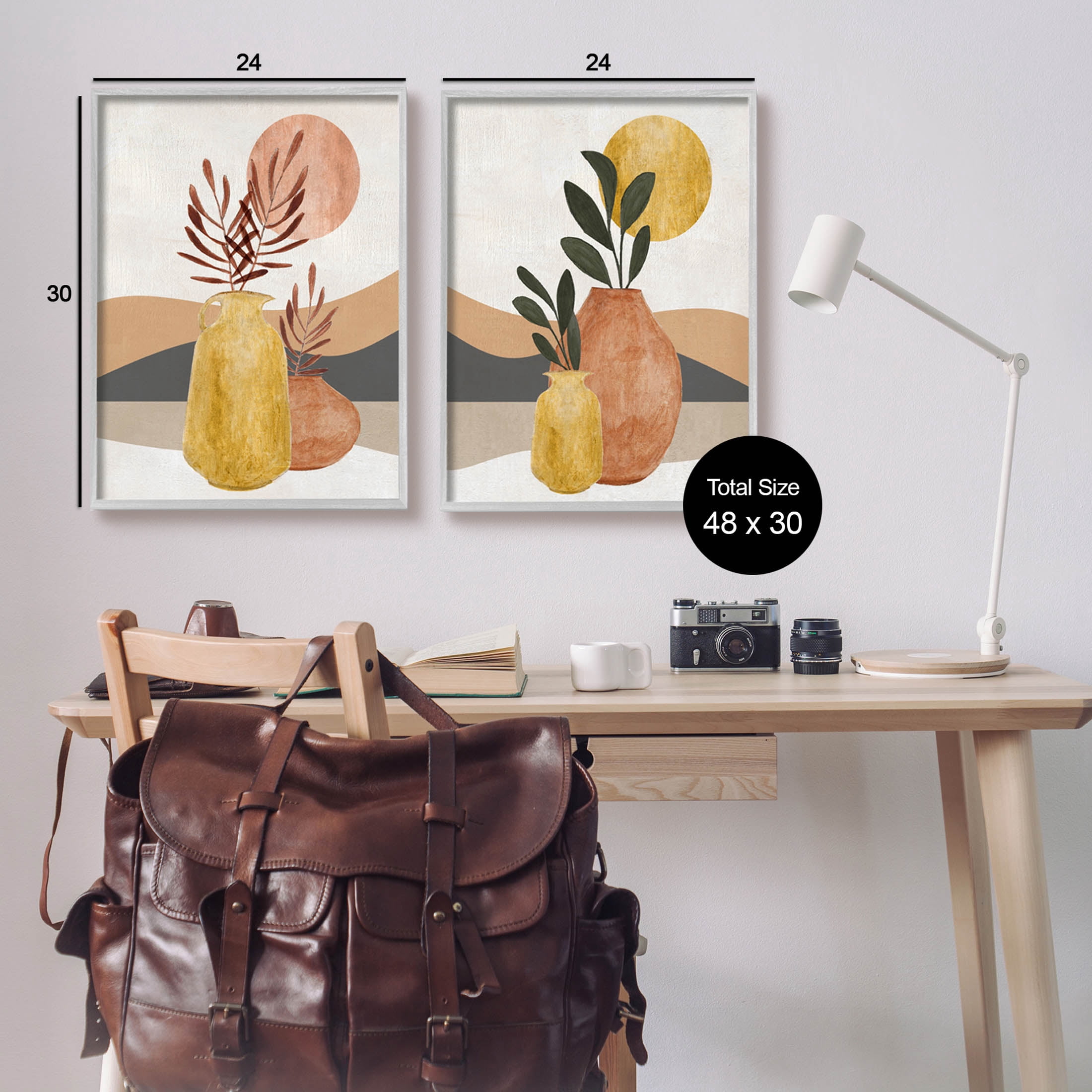 Boho Botanical Sprigs Landscape Botanical & Floral Graphic Art Gray Framed Art Print Wall Art, Set of 2