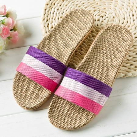 

Slippers Women s Fashion Anti-slip Linen Home Indoor Open Toe Flat Shoes Beach Slippers