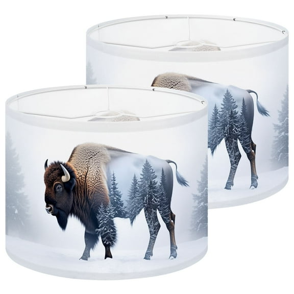 Lampshades 2 Pack exposure wild bison buffalo pine forest 13"x13"x10" Light Shade for Table Lamps Floor Lamps Drum Lamp Shades Lampshade Replacement Kids Bedroom Cabin Decor Easy Assembly
