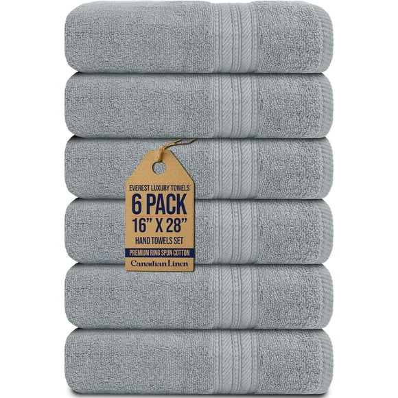Canadian Linen Serviettes à Main Everest de Luxe, 16”x28”, Lot de 6, Ensemble de Serviettes pour le Bout des Doigts en Coton Doux et Absorbant, Légères et à Séchage Rapide pour Spa et Salons, Gris Pâle