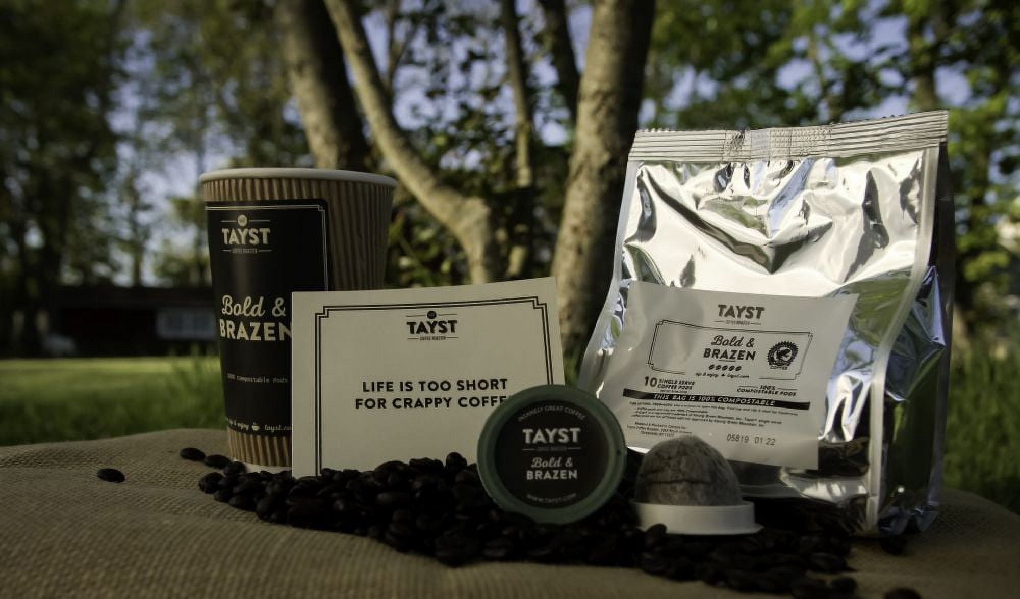 Tayst Dark Roast Coffee Pods | 240 ct. Bold & Brazen | 100% Compostable Keurig K-Cup compatible | Gourmet Coffee in Earth Friendly packaging