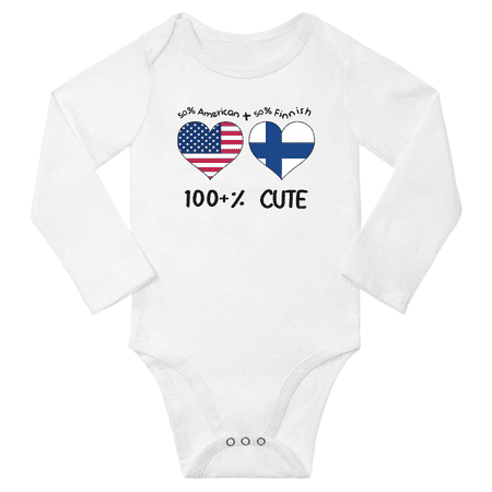 

50% American + 50% Finnish = 100+% Cute Baby Long Slevve Romper Bodysuit (White 18-24 Months)