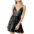 thumbnail image 4 of Plus Size Dresses Dgankt Women Sequin Sexy V Neck Shift Dress Sparkly Glitter Sleeveless Short Flowy Loose Party Night Out Club Dress, 4 of 8