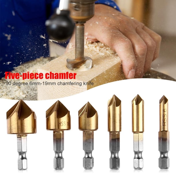 6 uds HSS chaflán broca vástago hexagonal 90 grados 6mm-19mm avellanado chaflán