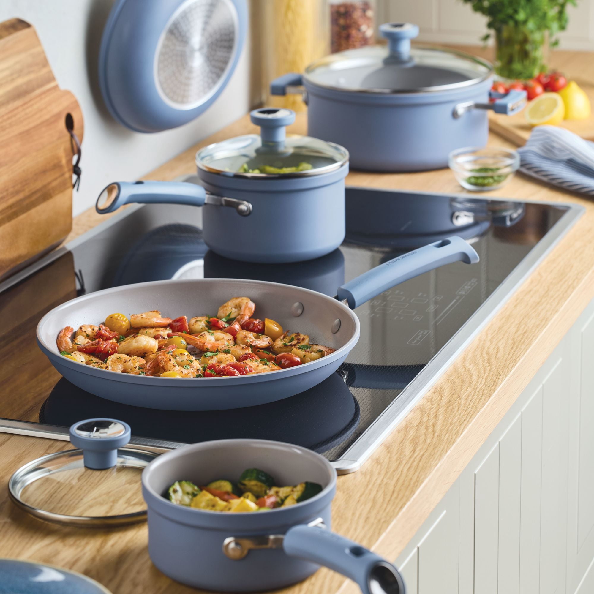 Farbeware TrueCook Ceramic Plus Induction Nonstick Cookware Set, 12-Piece, Steel Blue
