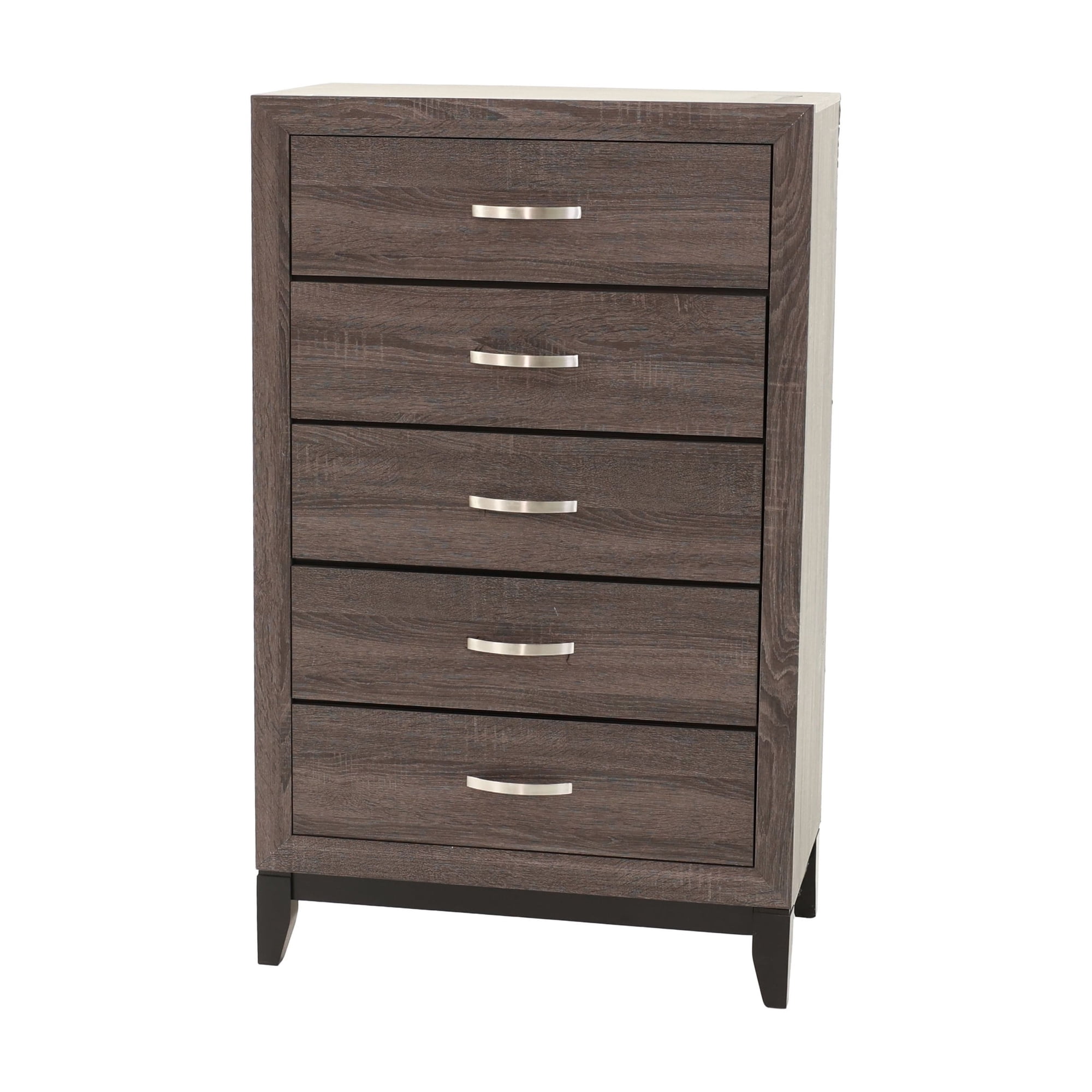 Bedroom Furniture Rustic Grey Oak Simple 1pc Tall Chest 5-Drawers Storage Solidwood Chest
