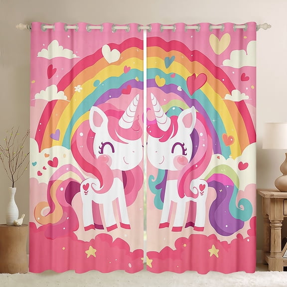 Castle Fairy Kids Cute Animal Unicorn Black Out Curtains,Kawaii Rainbow Curtains Pack Of 2 (42X63 Each),Dreamy Princess Bedroom Curtains,Microfiber Bedroom Decor