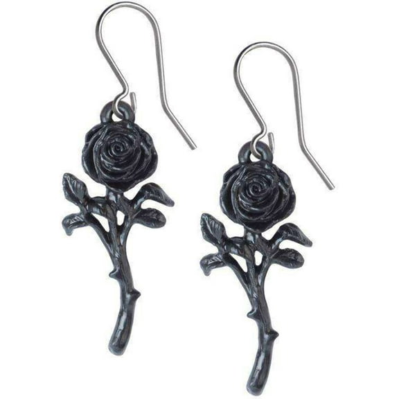 Alchemy Gothic E421 1.85 in. The Romance of the Black Rose Earrings